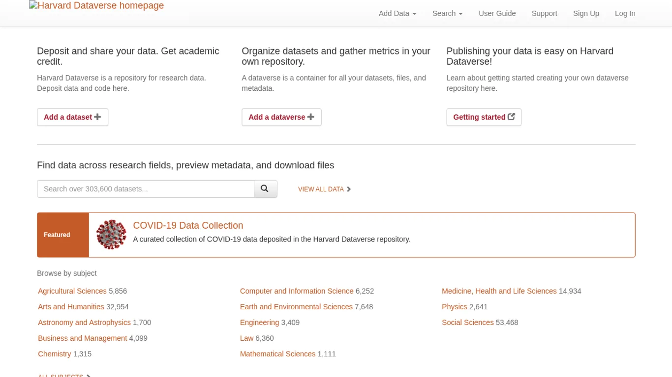 Domača stran Harvard Dataverse
