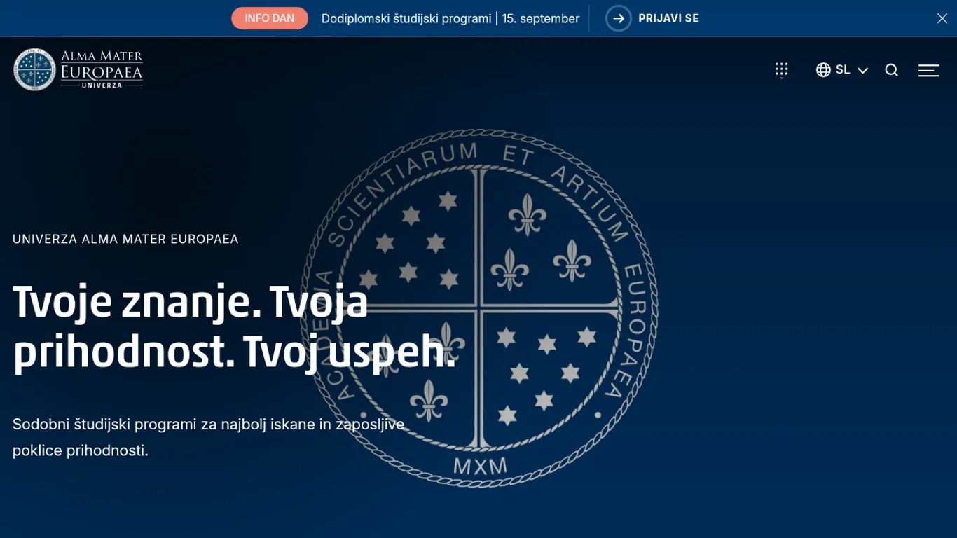 Domača stran Alma Mater Europaea – Fakulteta Evropski center, Maribor