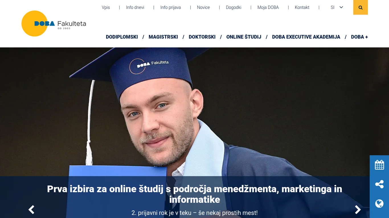Domača stran DOBA Fakulteta za uporabne poslovne in družbene študije Maribor