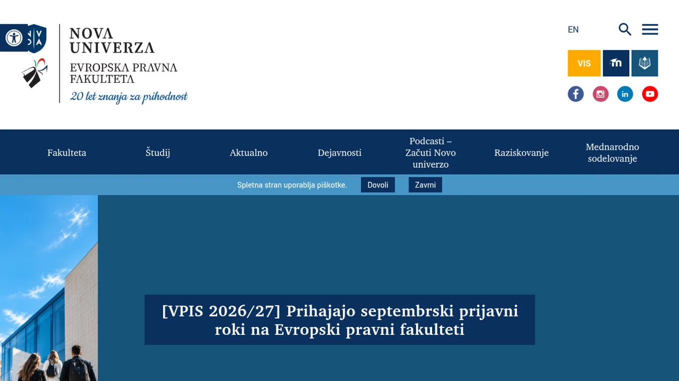 Domača stran Evropska pravna fakulteta (Nova univerza)