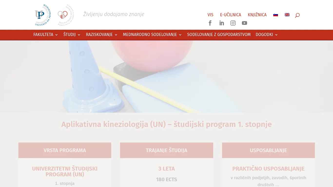 Domača stran Fakulteta za ergonomske in kineziološke študije (UP)