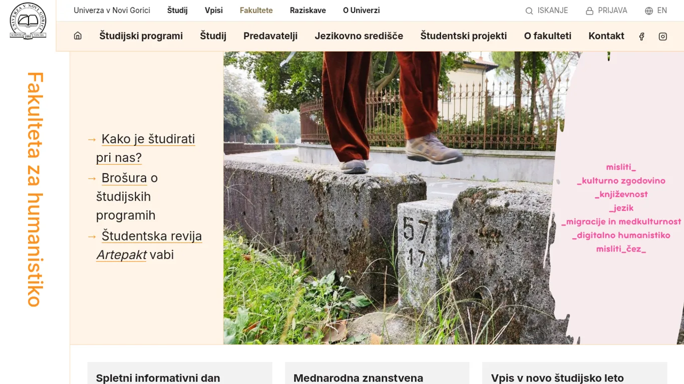 Domača stran Fakulteta za humanistiko (UNG)