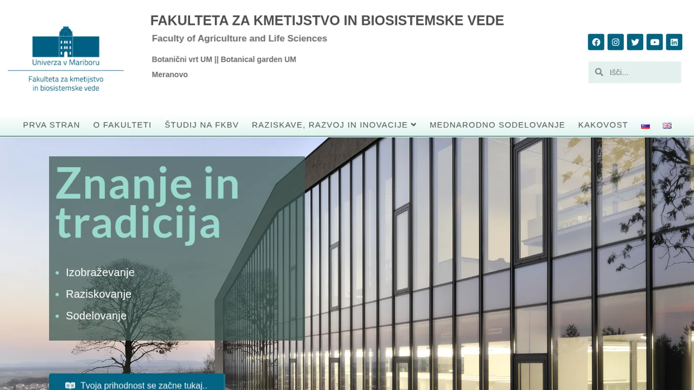 Domača stran Fakulteta za kmetijstvo in biosistemske vede