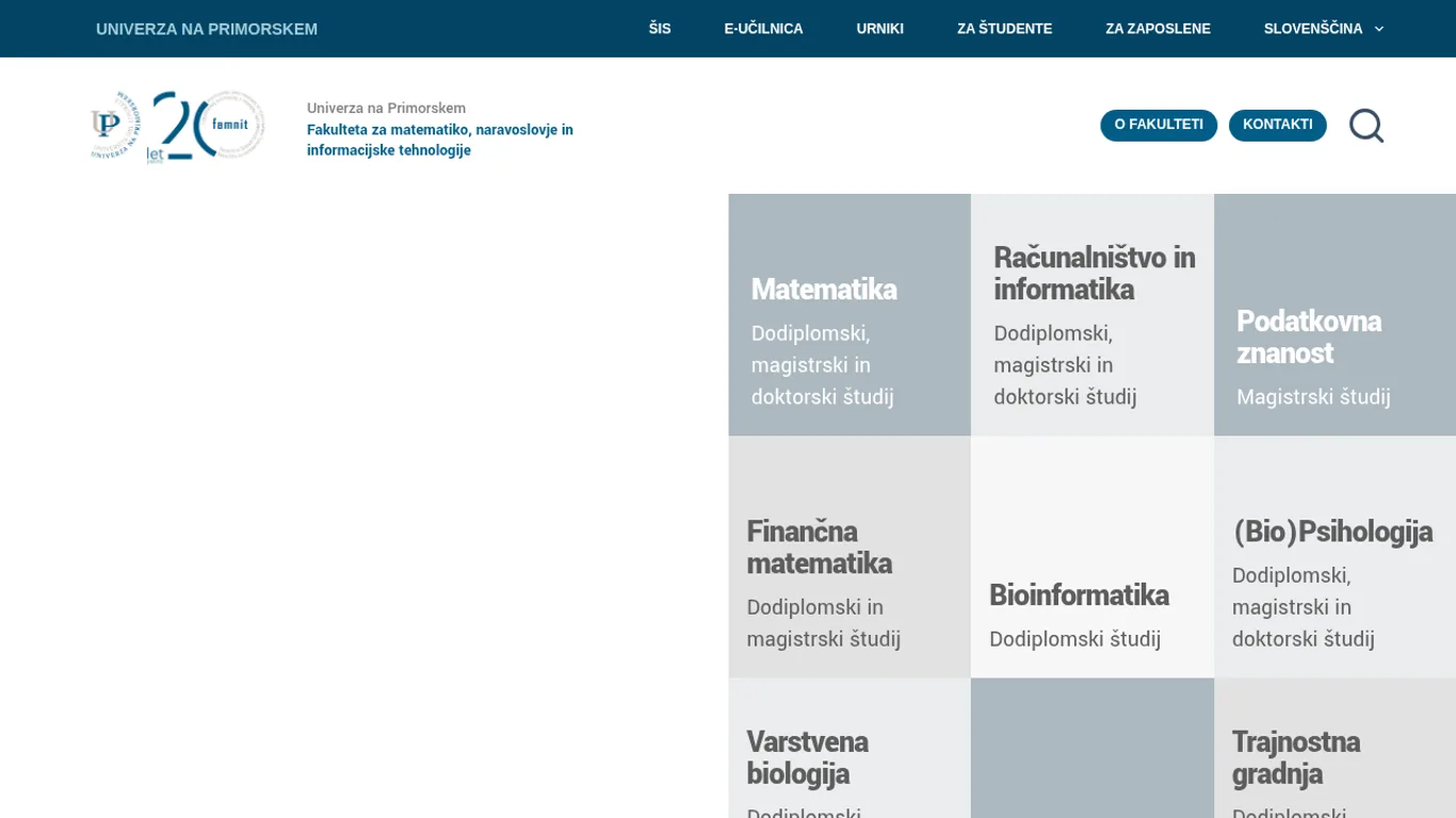 Domača stran Fakulteta za matematiko, naravoslovje in informacijske tehnologije
