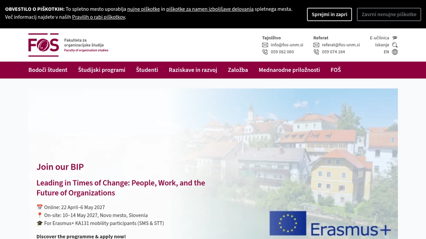 Domača stran Fakulteta za organizacijske študije v Novem mestu – FOŠ