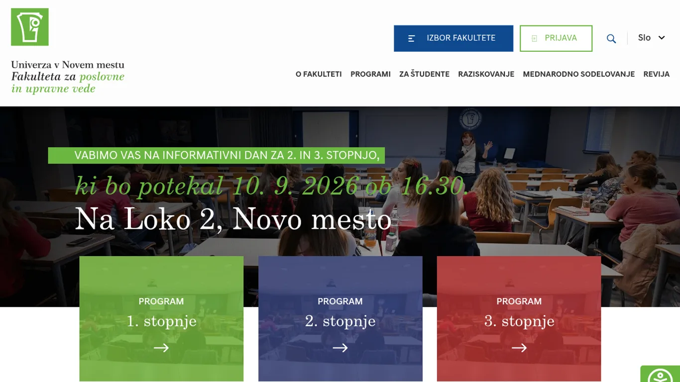 Domača stran Fakulteta za poslovne in upravne vede (UNM)