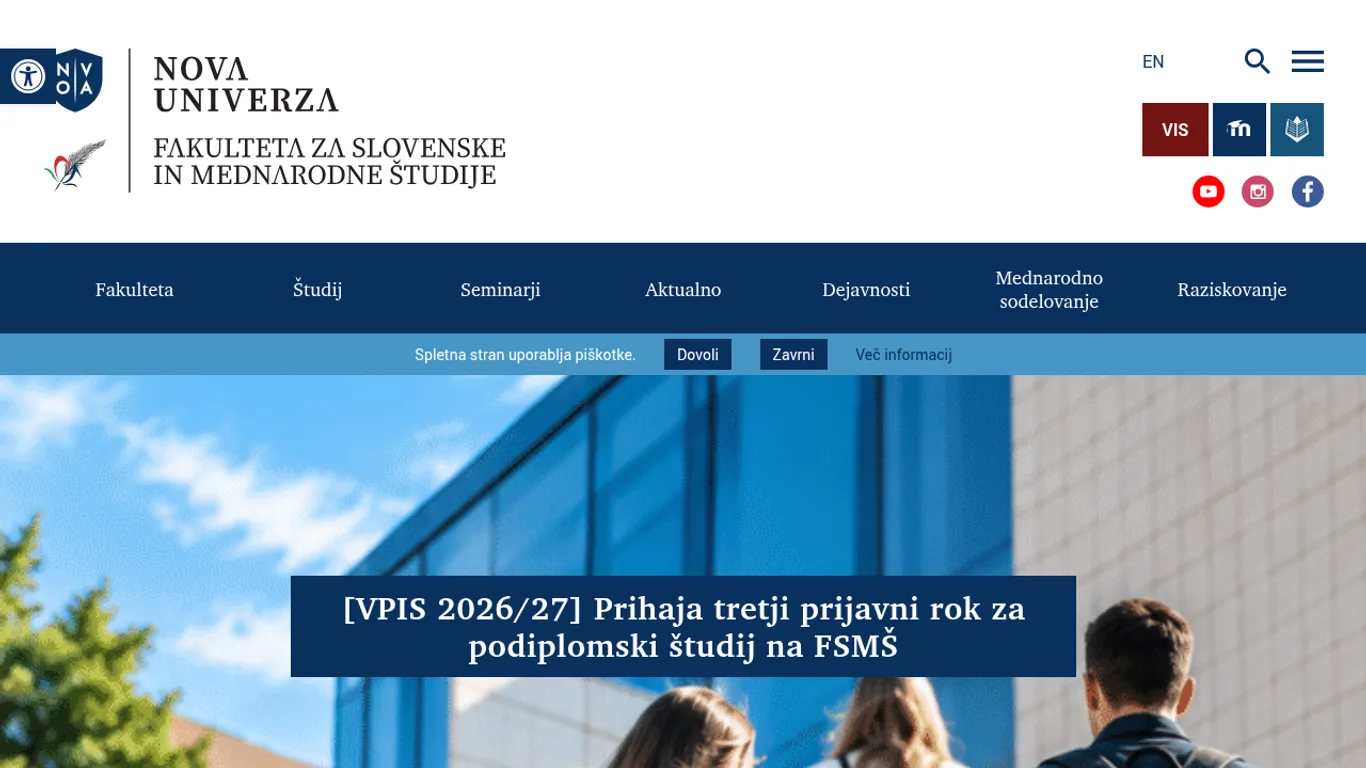 Domača stran Fakulteta za slovenske in mednarodne študije (Nova univerza)