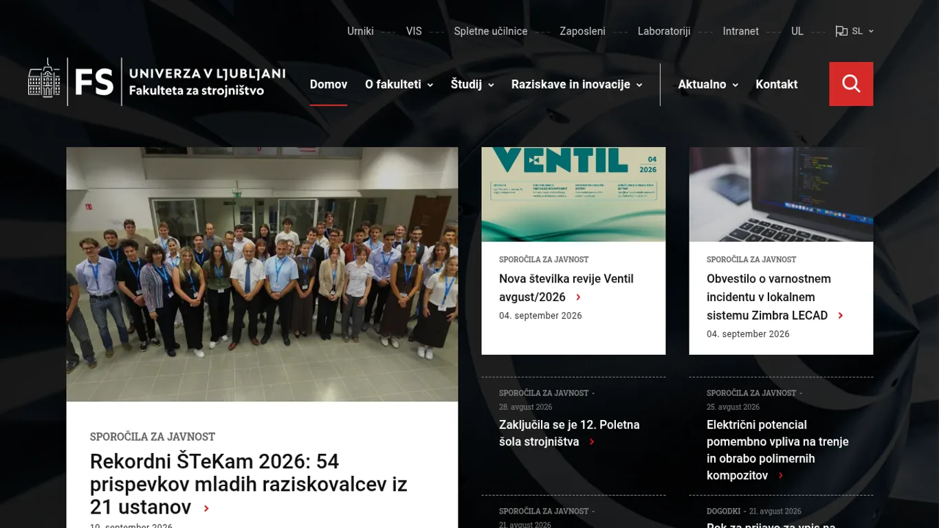 Domača stran Fakulteta za strojništvo Ljubljana