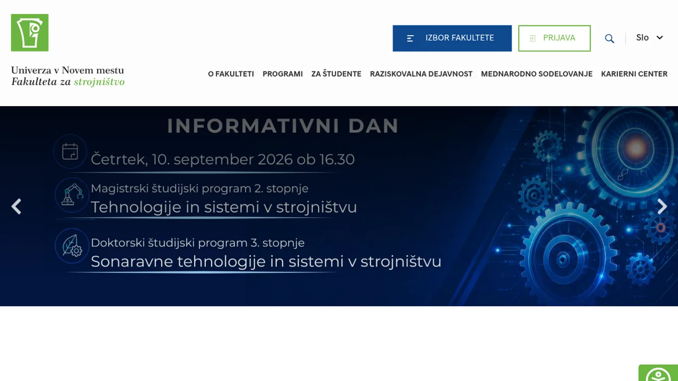Domača stran Fakulteta za strojništvo (UNM)