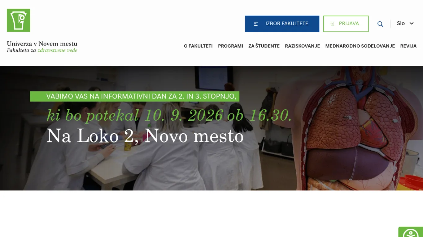 Domača stran Fakulteta za zdravstvene vede (UNM)