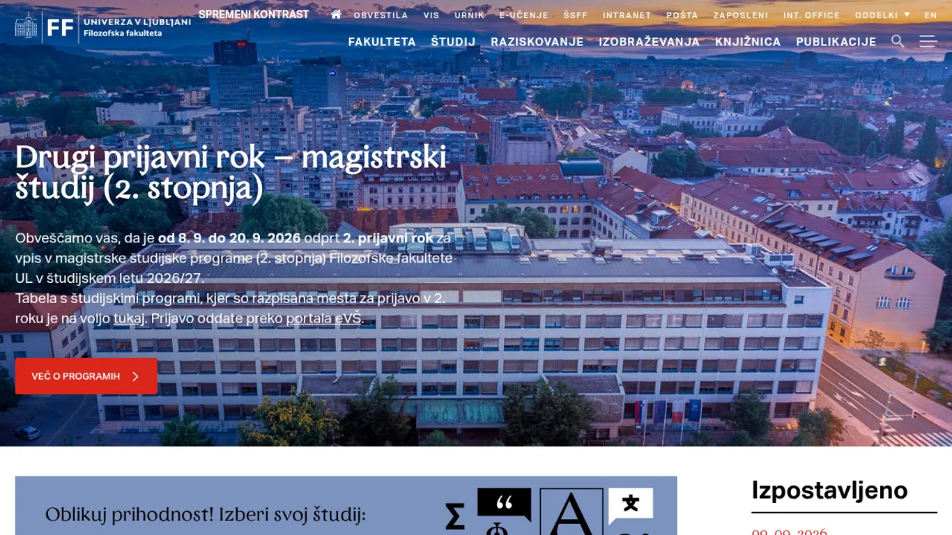 Domača stran Filozofska fakulteta Ljubljana