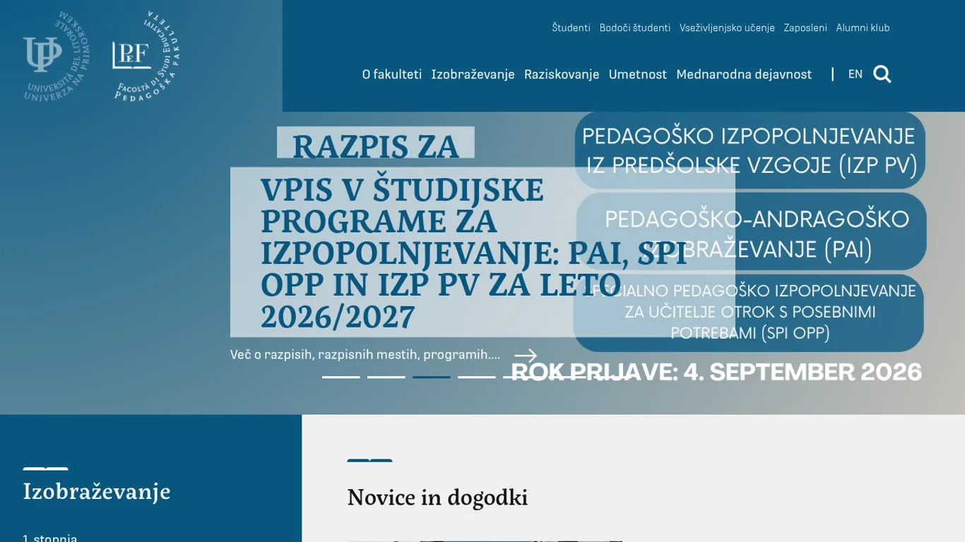 Domača stran Pedagoška fakulteta Koper