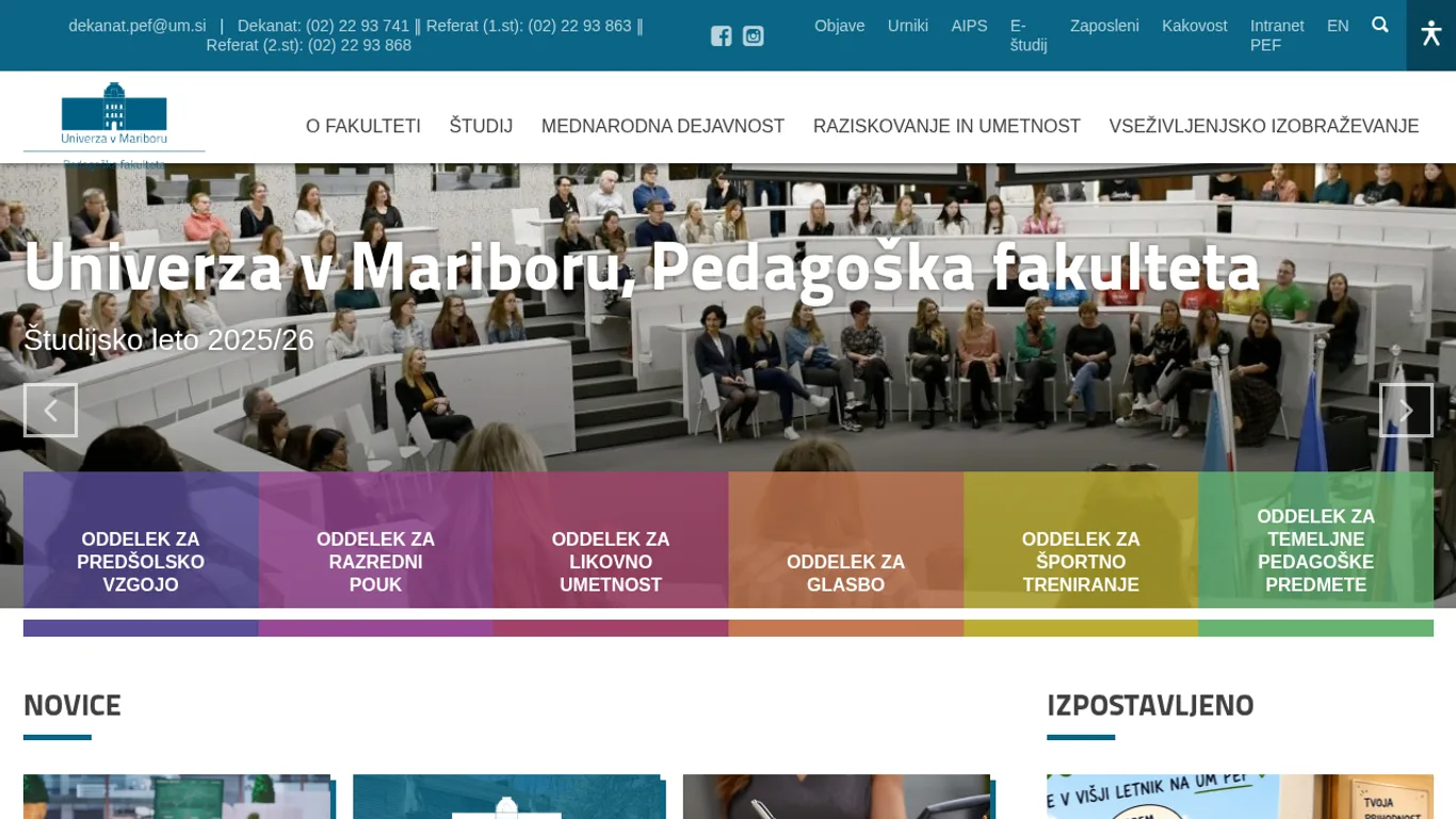 Domača stran Pedagoška fakulteta Maribor