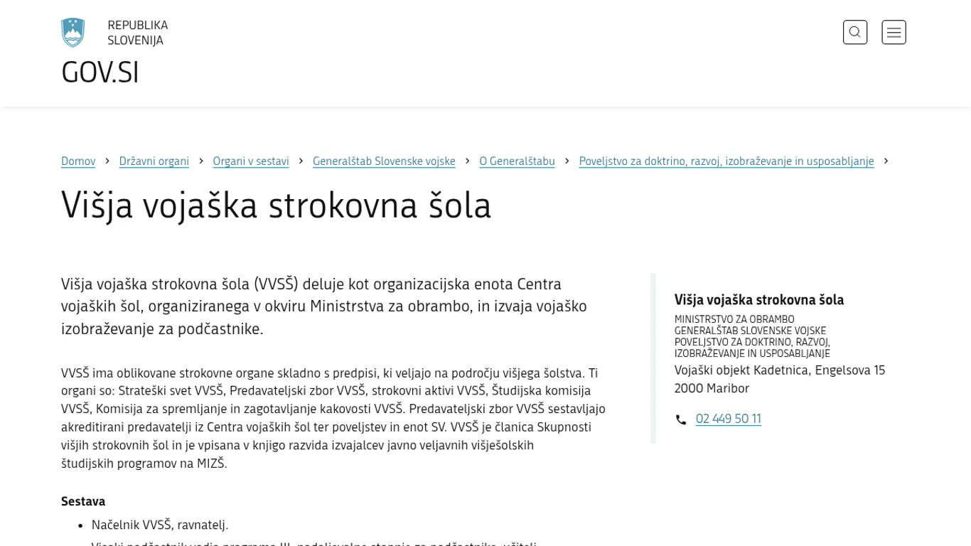 Domača stran Višja vojaška strokovna šola